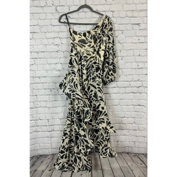 Alexis x Target Botanical One Shoulder Black White Ruffle Chiffon Dress Women S - Picture 11 of 12